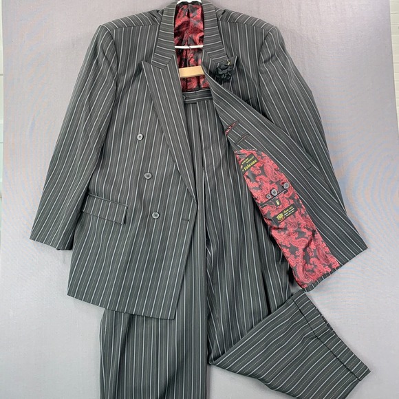 Harlem Knights‎ Falcone 2 Pc Suit 50R Black Pin Striped Paisley Lined Super 100s - Picture 1 of 16